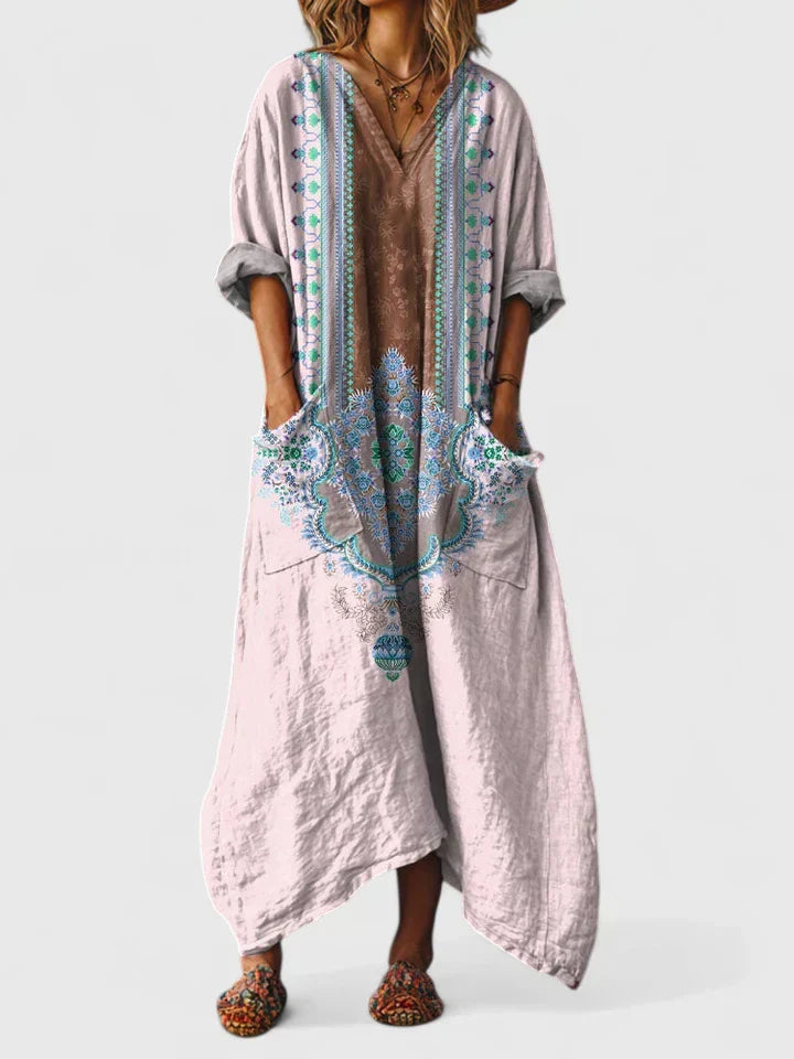 Émeraude | Robe maxi à manches longues et décolleté en V