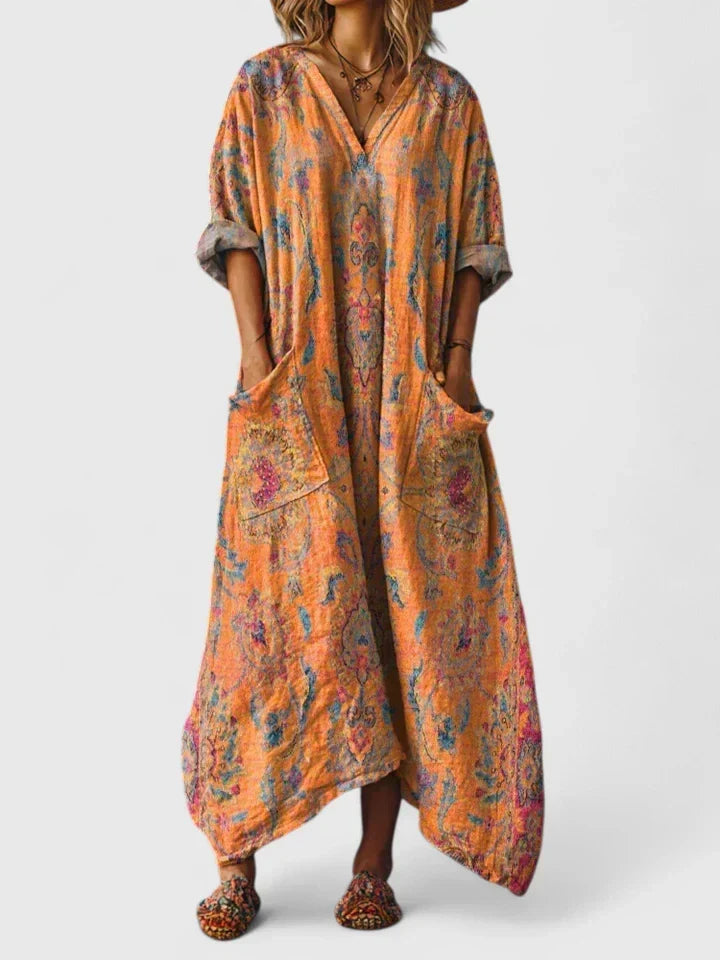 Émeraude | Robe maxi à manches longues et décolleté en V