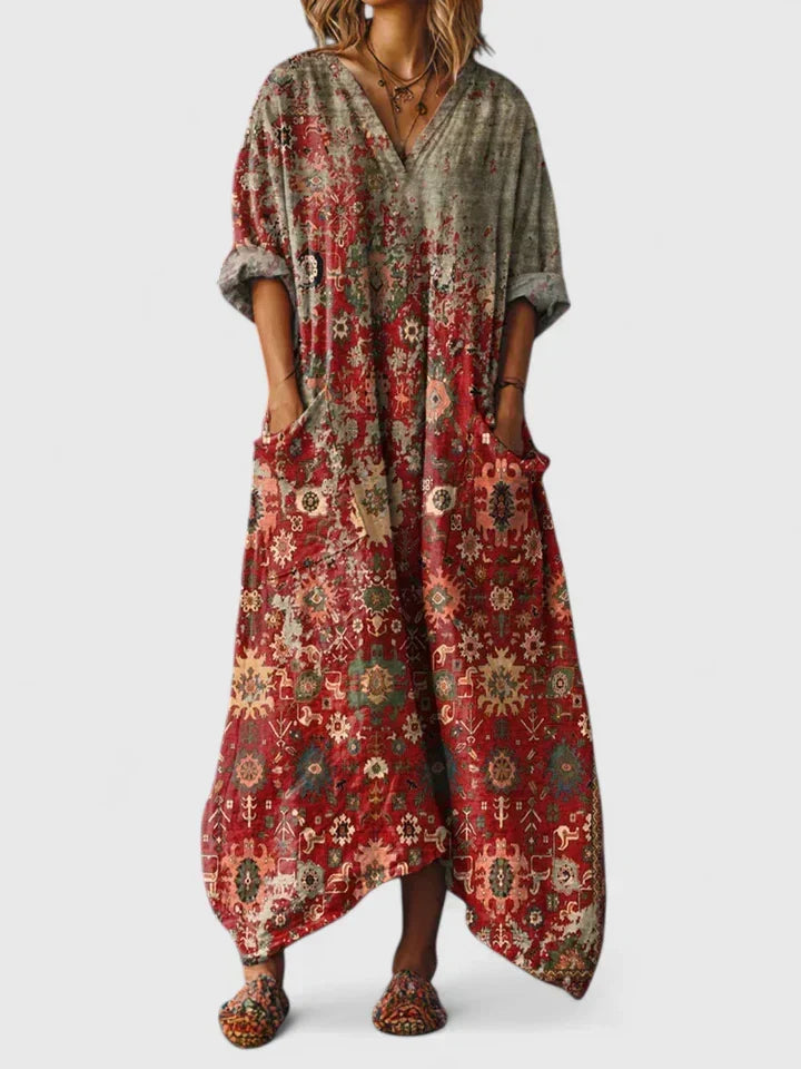 Émeraude | Robe maxi à manches longues et décolleté en V