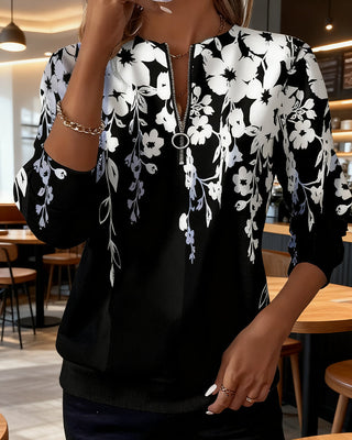 Davina | Sweat-shirt à fleurs avec demi-zip