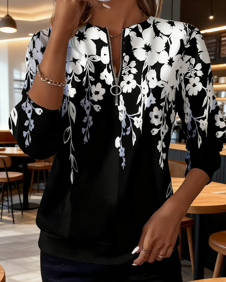 Davina | Sweat-shirt à fleurs avec demi-zip