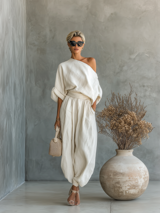 Ensemble en Lin Haut-Décollé Pantalon