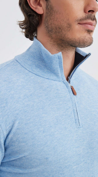 Ludvig | Sweat-shirt bleu clair avec demi-zip