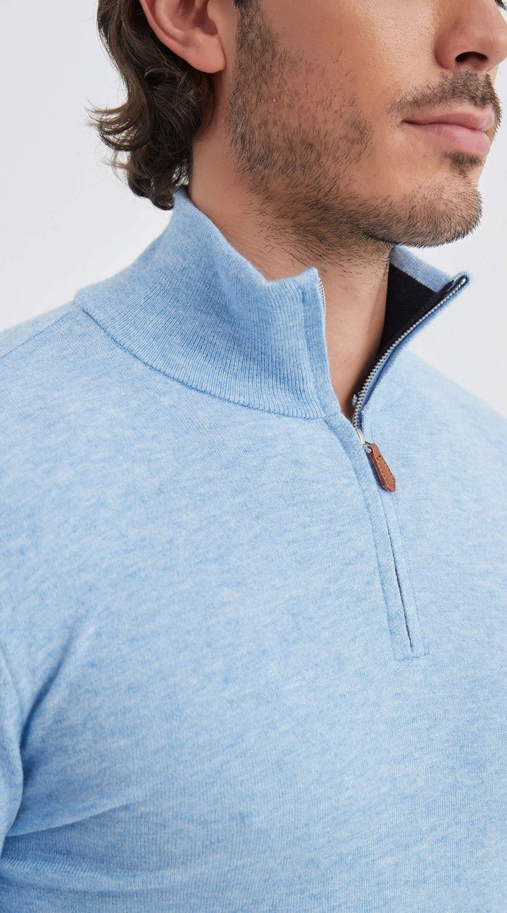 Ludvig | Sweat-shirt bleu clair avec demi-zip