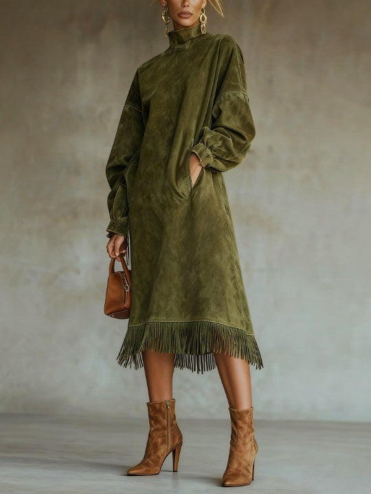 Myla | Robe midi à col montant avec franges
