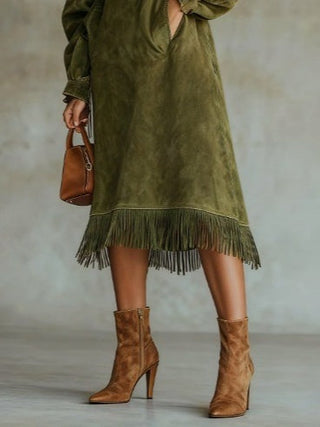 Myla | Robe midi à col montant avec franges
