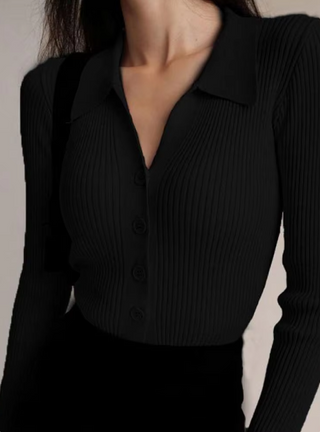 Nicole | Pull avec col boutonné et décolleté en V