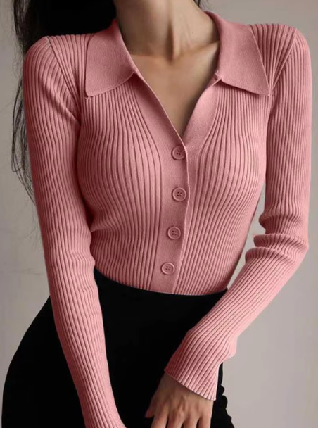 Nicole | Pull avec col boutonné et décolleté en V