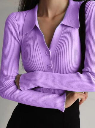 Nicole | Pull avec col boutonné et décolleté en V