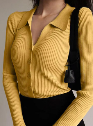 Nicole | Pull avec col boutonné et décolleté en V