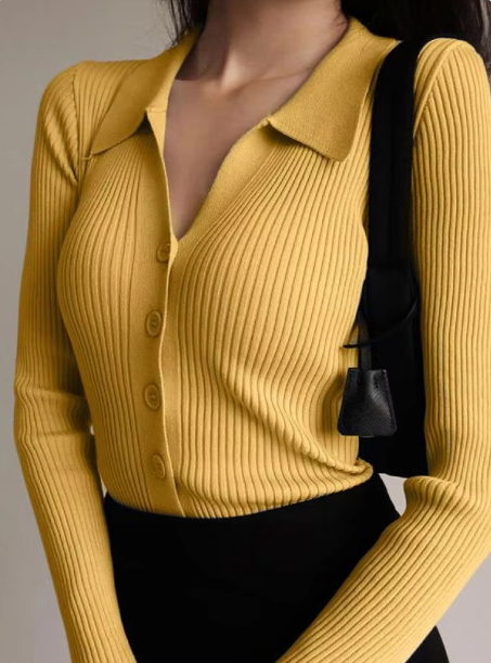 Nicole | Pull avec col boutonné et décolleté en V