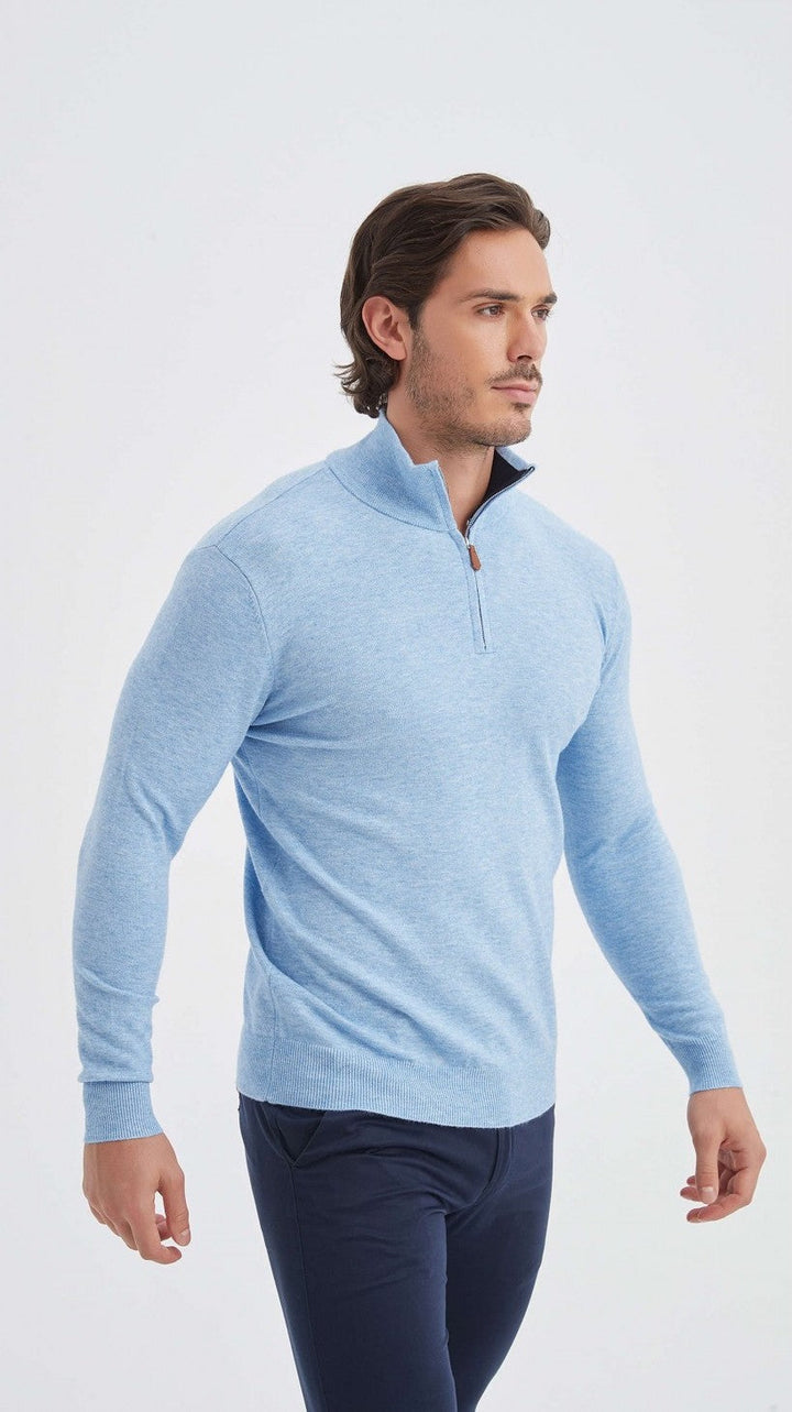 Ludvig | Sweat-shirt bleu clair avec demi-zip