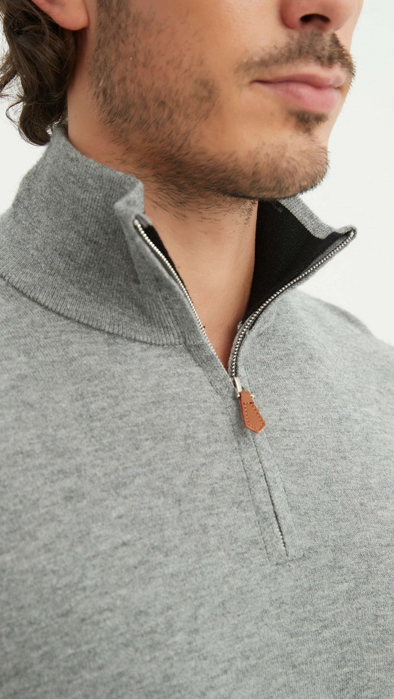 Elliot | Pull gris avec demi-zip