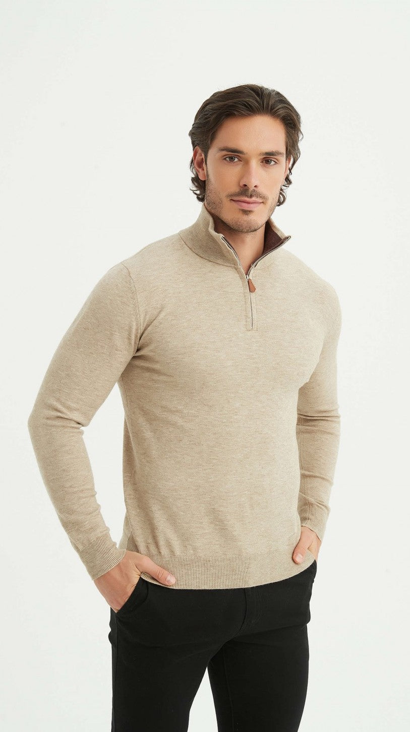 Malte | Pull beige avec demi-zip