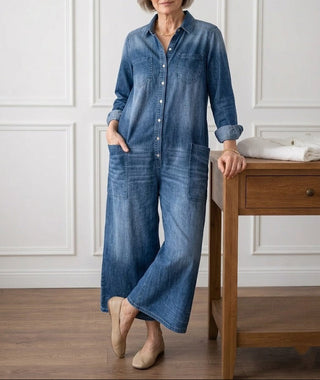 Diana | Combinaison vintage en denim coton doux lavé avec boutons