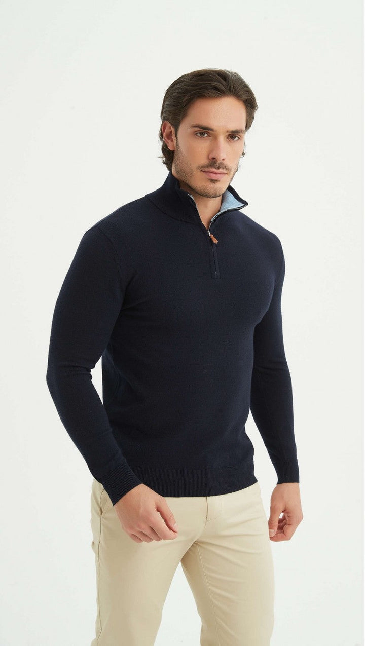 Isak | Sweat-shirt bleu marine avec demi-zip